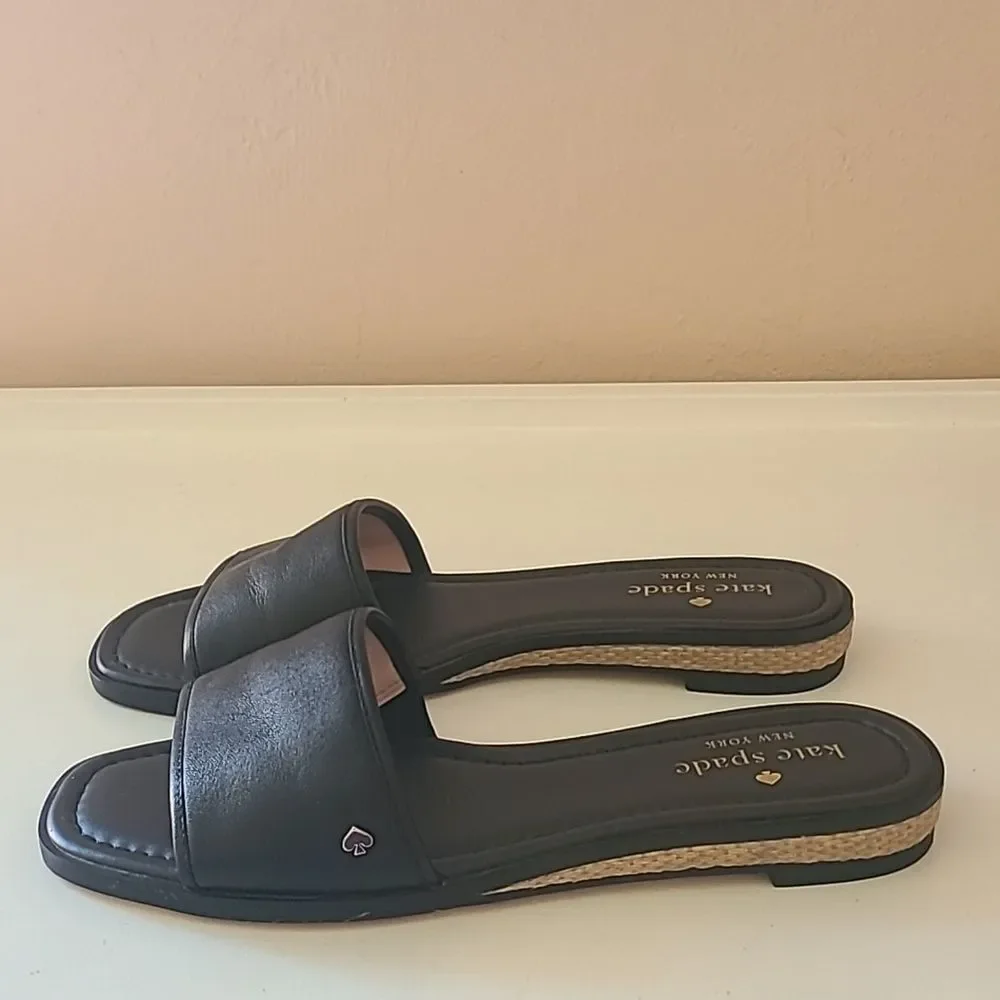 Kate Spade New York Palm Cove Black Leather Slide Sandals Size 7.5B